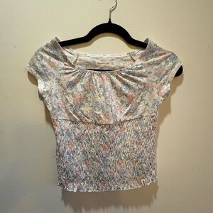 Abercrombie Kids Cream Floral Cap Sleeve Smocked Shirt